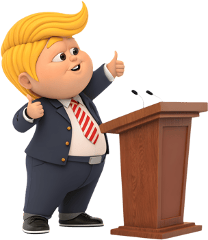 Cute cartoon boy depicted as president in office. . png