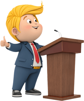 Fun cartoon boy president depicted in formal pose. . png
