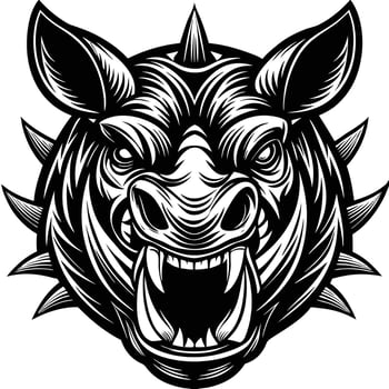 a black and white illustration of a wild boar head vector