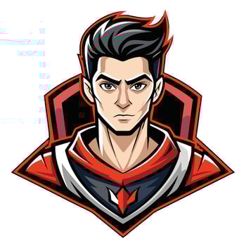 a male esports player with black hair and red hair vector