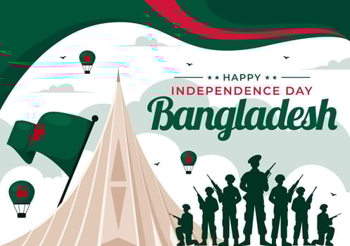Bangladesh Independence Day Celebration Design with National Flag and Monument in Flat Style vector