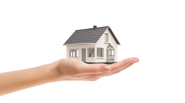Hand holding a house isolated on transparent or transparent background png