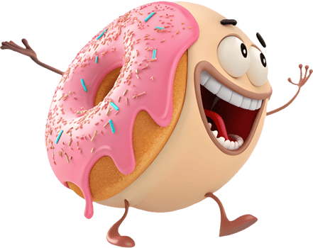 Cheerful doughnut clipart showcasing fun cartoon-inspired colorful elements. . png