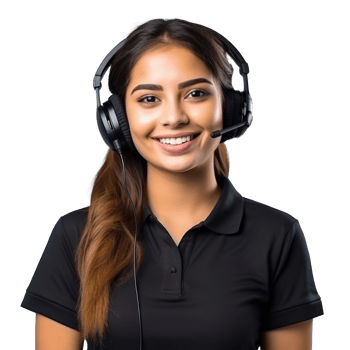 Mexican smiling girl customer support in a t-shirt with headset and with small microphone on a transparent background png
