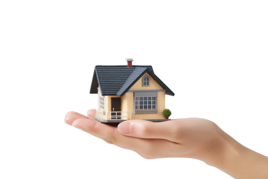 a hand holding a small house on a transparent background png