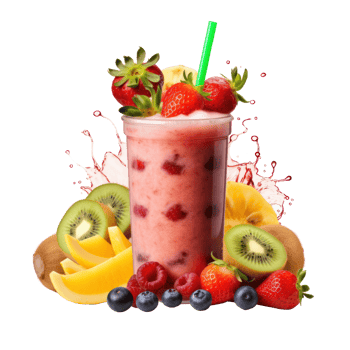 Freshly pressed Fruit vegetable juice smoothie with fruits veggie toppings on transparent background png