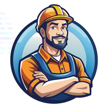 a man in an orange and blue overalls and hat vector