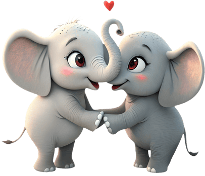 Elephant couple clipart showcasing love, family, and friendship. . png