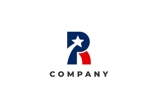 letter r shooting star usa american flag logo vector