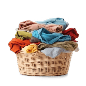 Dirty laundry in basket, isolated on transparent background png