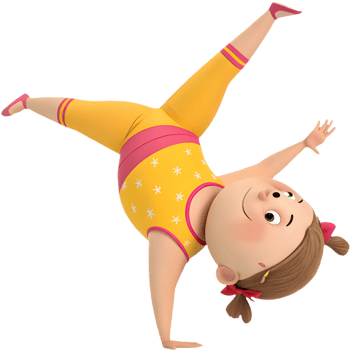Cheerful gymnastics girl in energetic acrobatic pose clipart. . png