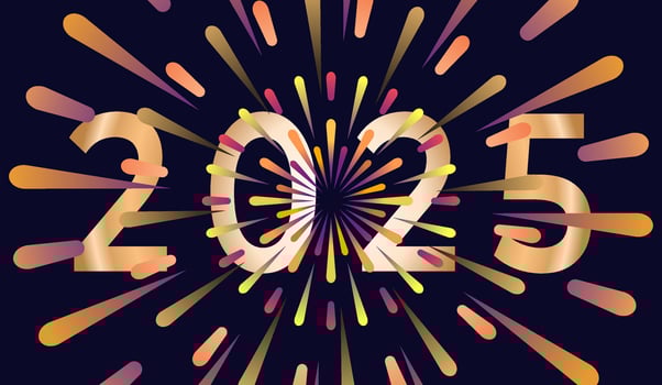The number 2025 is shown with fireworks vector