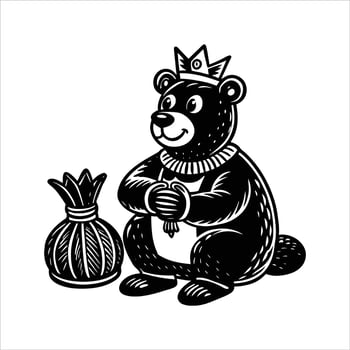 Teddy Bear King examining a gold coin vector