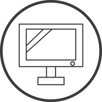 monitor computer icon in line black circle frames, line icon png