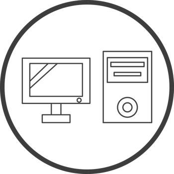 computer icon in line black circle frames, line icon png