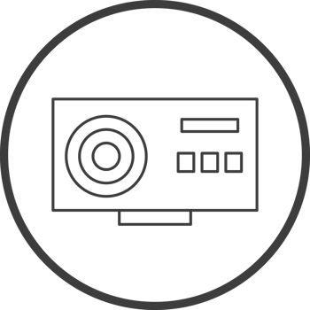 projector icon in line black circle frames, line icon png