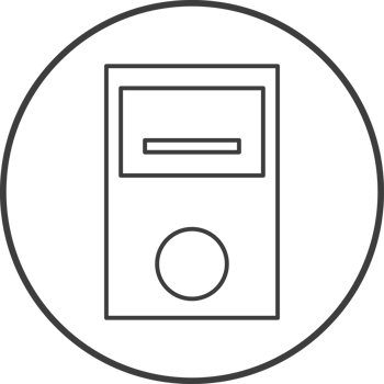 case computer icon in line black circle frames, line icon png
