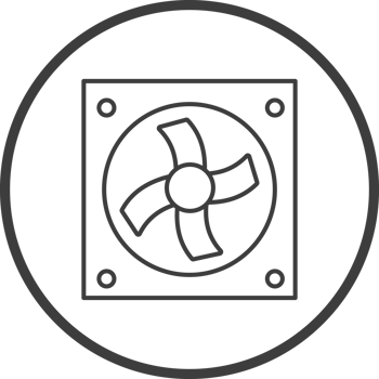 cooling fan computer icon in line black circle frames, line icon png