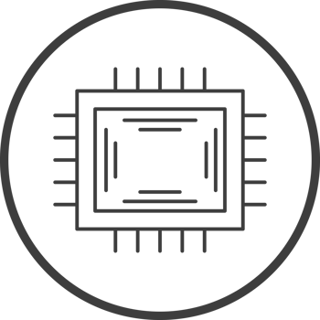 CPU chip computer icon in line black circle frames, line icon png