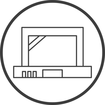 laptop icon in line black circle frames, line icon png