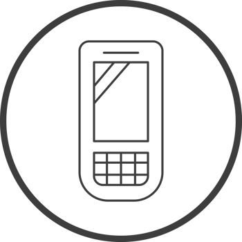 mobile phone icon in line black circle frames, line icon png