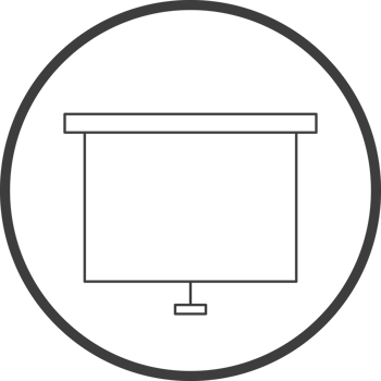 projector screen icon in line black circle frames, line icon png