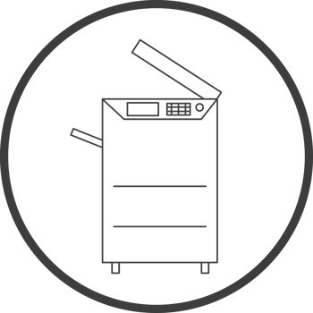 photocopier icon in line black circle frames, line icon png