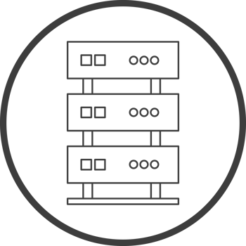 server rack icon in line black circle frames, line icon png