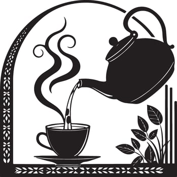 Silhouette of a teapot pouring hot liquid into a teacup vector