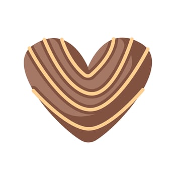Heart shaped chocolate candy in mocha mousse color with layered caramel stripes in flat style. A sweet dessert illustration for Valentines Day, card, packaging and festive decoration. vector