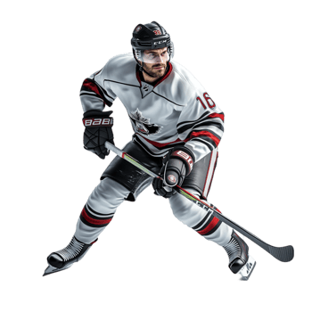 hockey player in white jersey and black helmet png