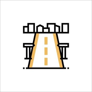 A city skyline with a road and a bridge vector