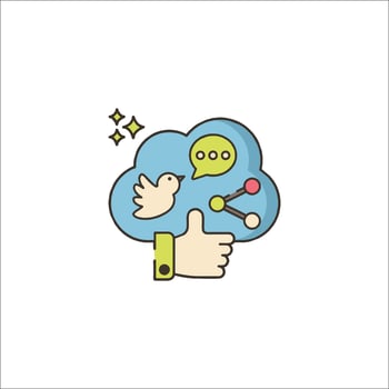 A hand holding a cloud with a bird and a speech bubble vector