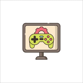 A computer monitor with a game controller on it vector