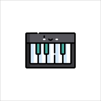 A piano keyboard icon with a smiley face vector