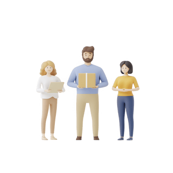 Three diverse individuals holding packages, representing teamwork and delivery service. png