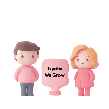 Two cute cartoon characters promoting growth and togetherness in a playful manner. png