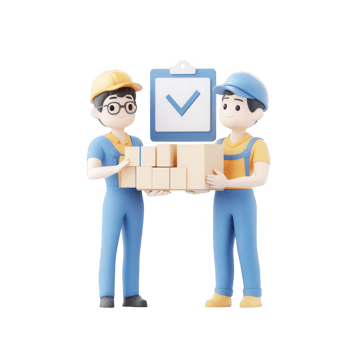 Two workers collaborating to ensure successful delivery processes with checklist. png