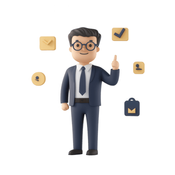 A professional cartoon character representing digital communication and organization. png