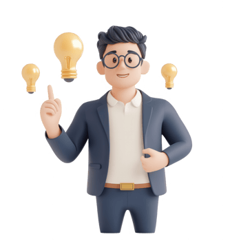 A creative businessman sharing innovative ideas with lightbulbs representing concepts. png