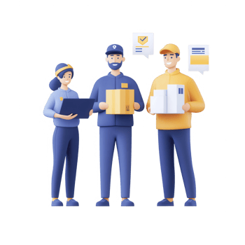 Team of delivery workers collaborating to ensure efficient package handling and delivery. png