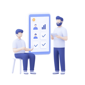 Two men discussing business solutions using mobile data and analytics in a modern setting. png
