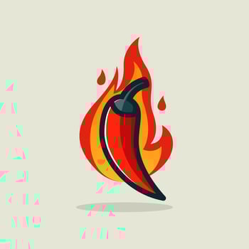 Simple Stylized Illustration Of Red Chili Pepper with Fire Flames vector