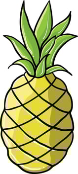 a cartoon pineapple with green leaves vector