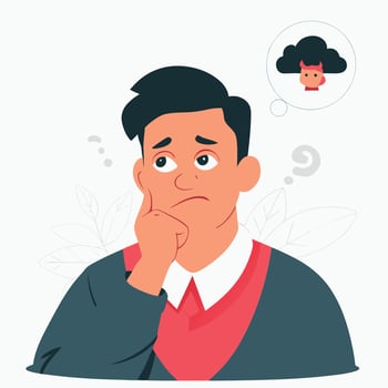 Contemplative Person Lost in Thought with a Thinking Face Expression vector