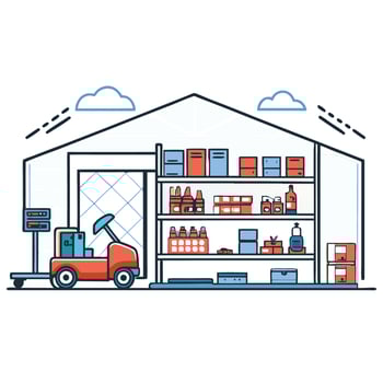 Modern Industrial Warehouse Interior Concept with Mezzanine and Concrete Walls vector