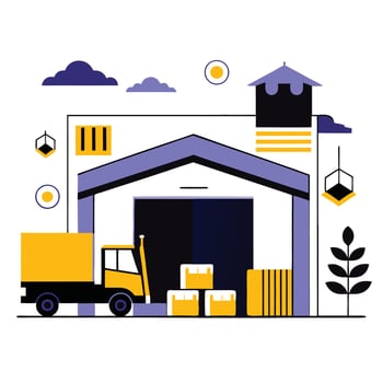Futuristic Industrial Warehouse Exterior with Expansive Workspace vector