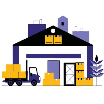 Expansive Warehouse Exterior Concept Illustration in Open Field vector
