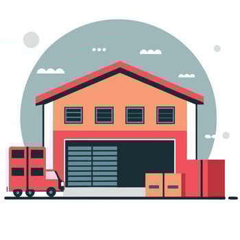 Illustrative Rendering of a Warehouse Exterior in a Serene Setting vector