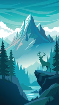 Majestic Stag Silhouetted Against the Edge of a Misty Meadow vector